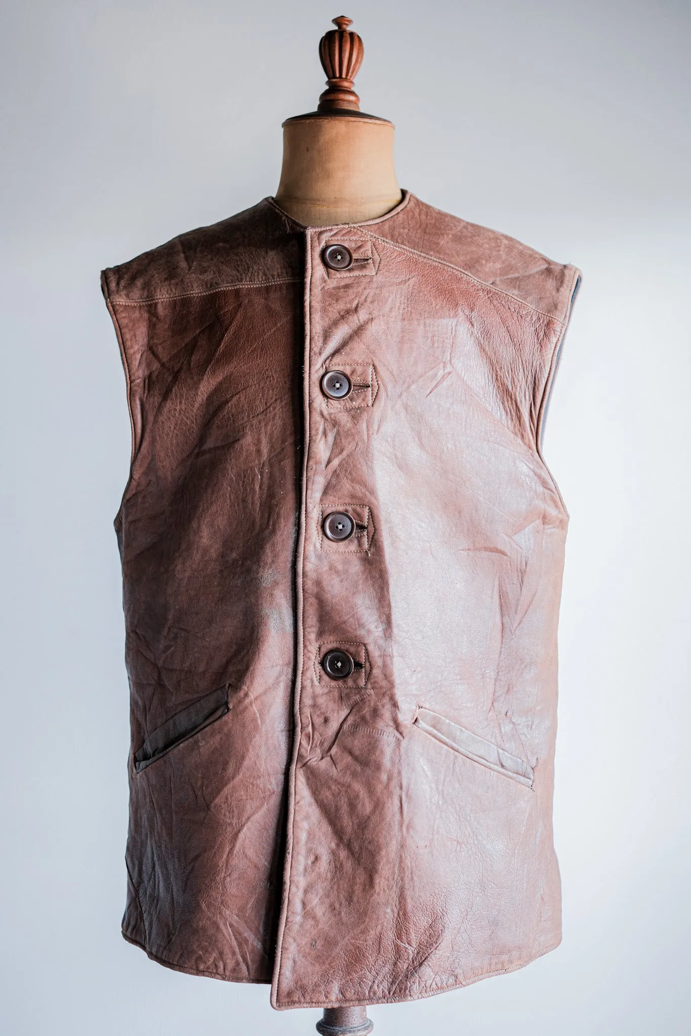 [~ 40's] WWⅱ British Army Jerkin Le cuir gilet Taille.2 