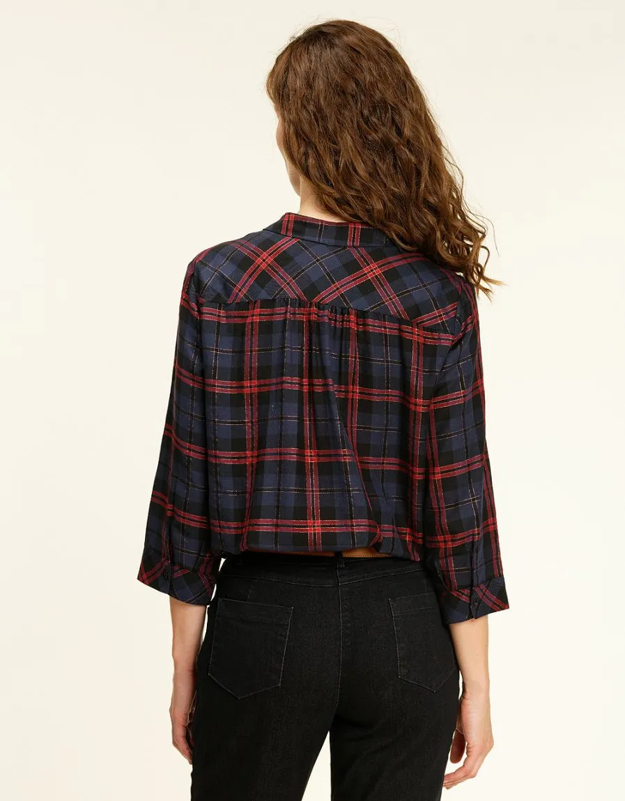 Blouse à carreaux marine - Blouses & Chemisiers