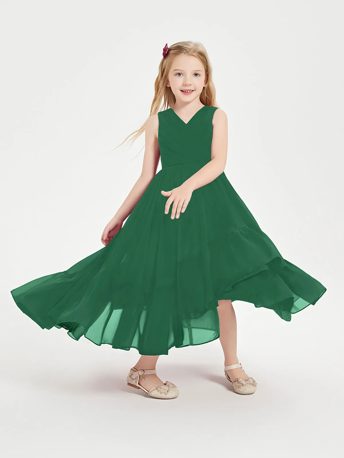 Boho Robes de Demoiselles d'Honneur Junior à Jupe en Cascade Vert Foncé