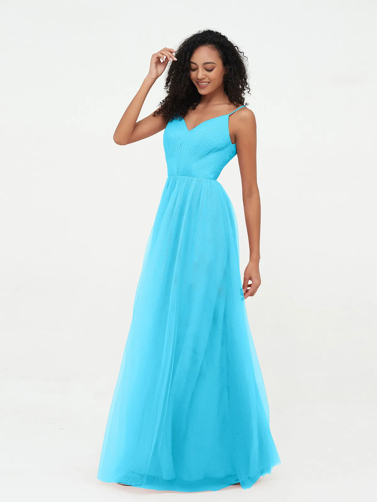 Bretelles Spaghetti Robes Maxi Plissé en Tulle Piscine