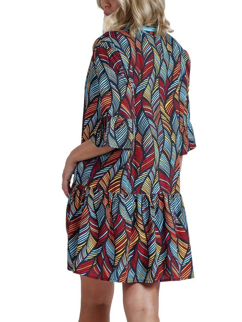 Caftan de plage Ethnic Feathers - Bleu turquoise