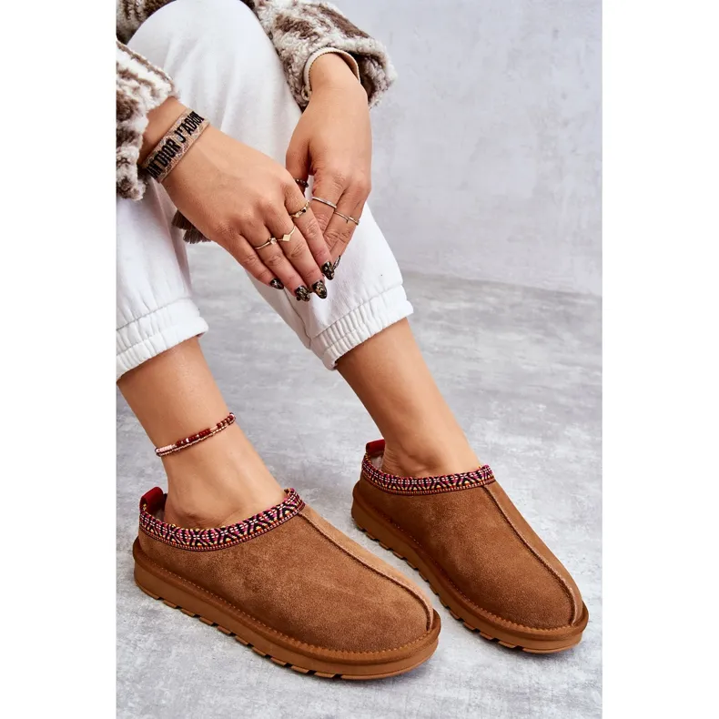 Chaussons Femme Daim Fourrure Camel Buffie brun