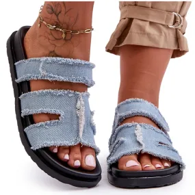 Chaussons Toile Velcro Femme Bleu Lamirose