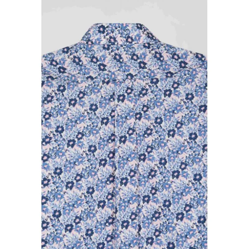 Chemise Eden Park en popeline de coton bleue imprimé floral coupe Regular