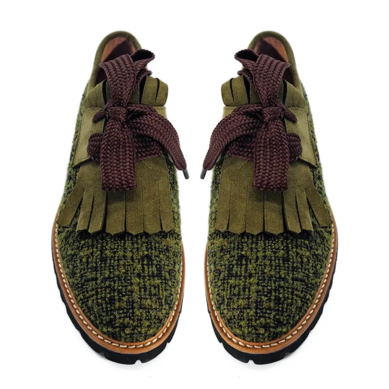 Derby en tweed et velours kaki - Fratelli Rosana - Scarpe