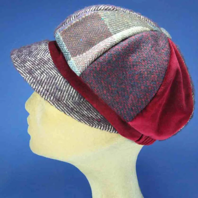 Gavroche patchwork en laine bordeaux | Casquette pour femmes