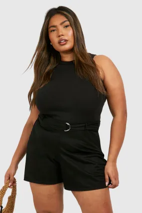 Grande taille - Short large en lin à attaches