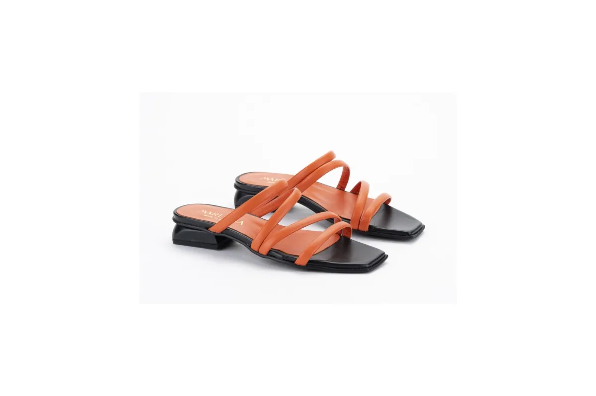 Mules à petit talon multi lanières - Orange