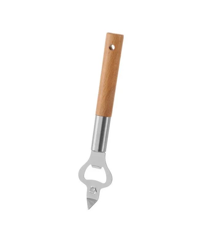 Ouvre-bouteille en bois hêtre et métal chromé