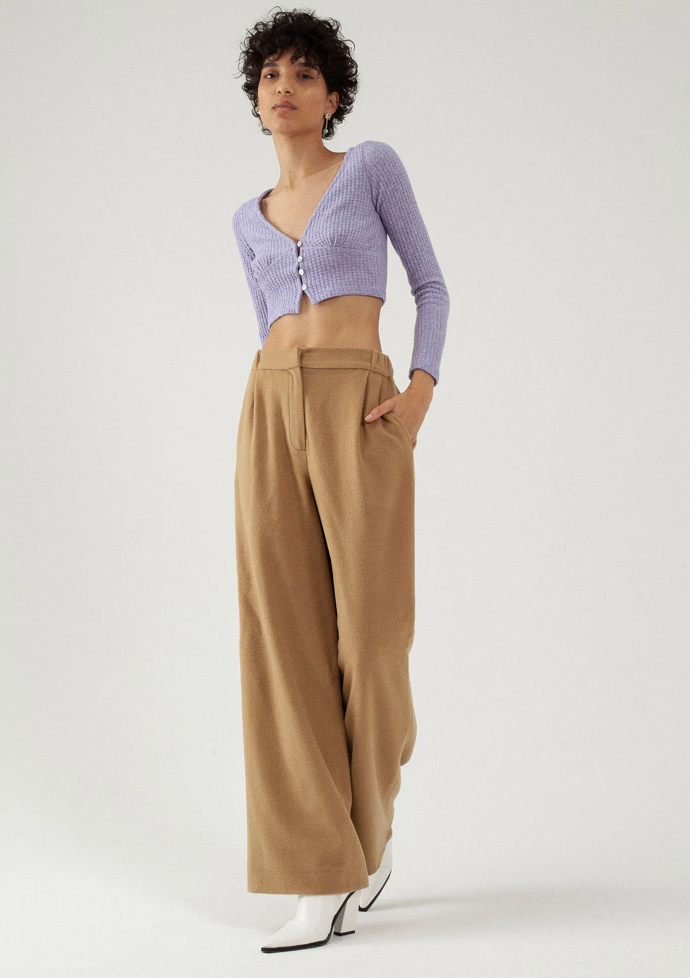 Pantalon palazzo camel laine cachemire - les Essentiels – Label AÉ Paris