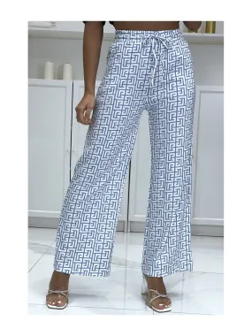 Pantalon palazzo motif bleu et blanc inspiration de marque