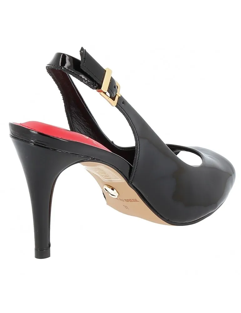 peep toes classiques cuir vernis noir 10 cm