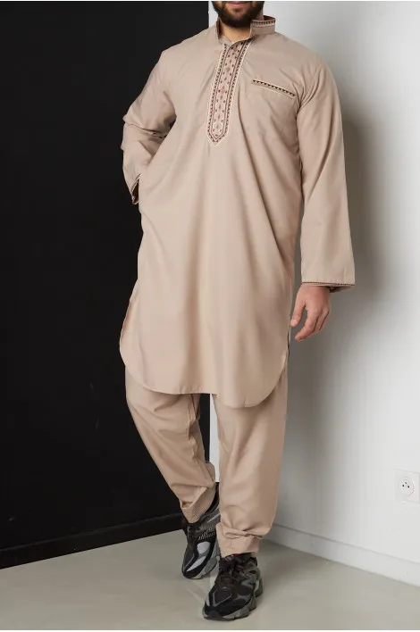 Qamis taupe à motif aztèque marron et doré