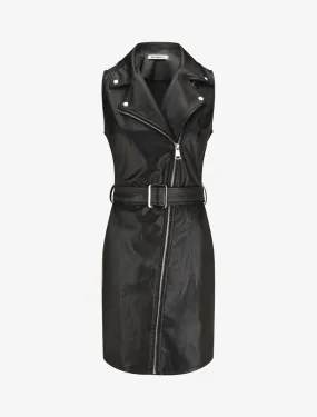 Robe en simili à fermeture zippée et ceinturée - Noir