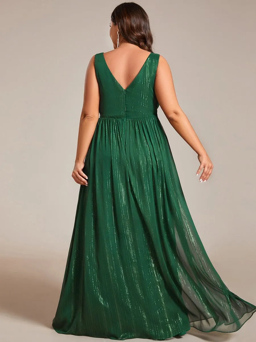 Robes de soirée sans manches à col en V de grande taille avec des paillettes délicates