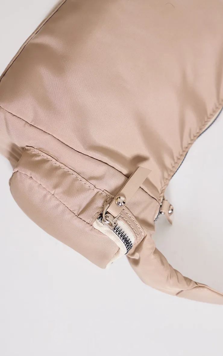 Sac à main en nylon beige à zip