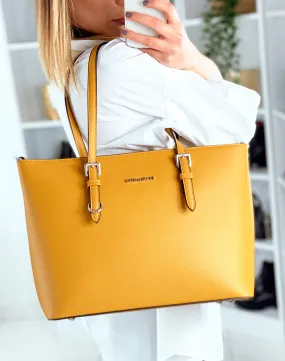 Sac à main type cabat moutarde en simili cuir