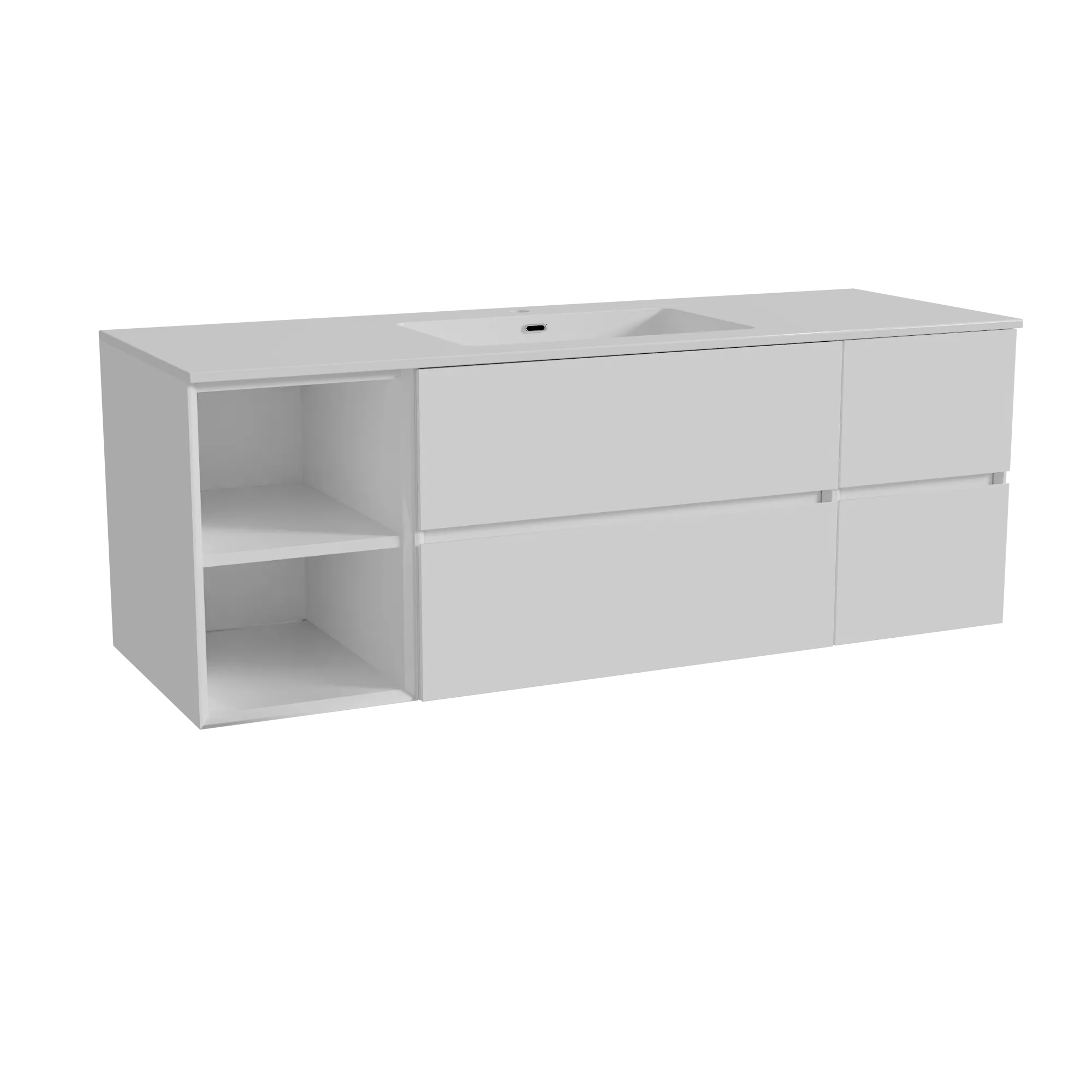 Storke Edge meuble salle de bains suspendu 145 x 52 cm blanc brillant avec Diva plan simple en marbre composite blanc brillant