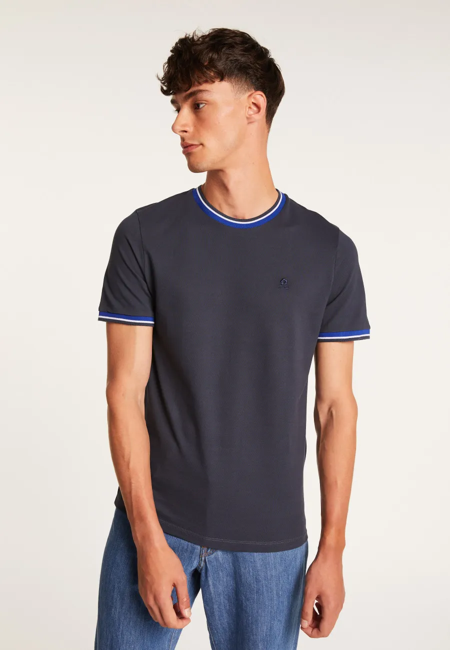 T-shirt col tricolore en coton piqué - Duc