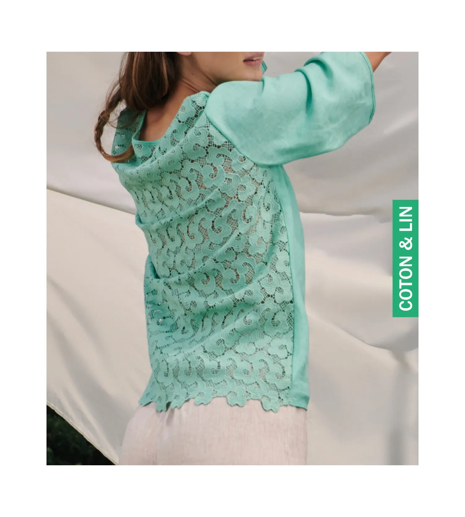 T-shirt en lin et dos Macramé Menthe