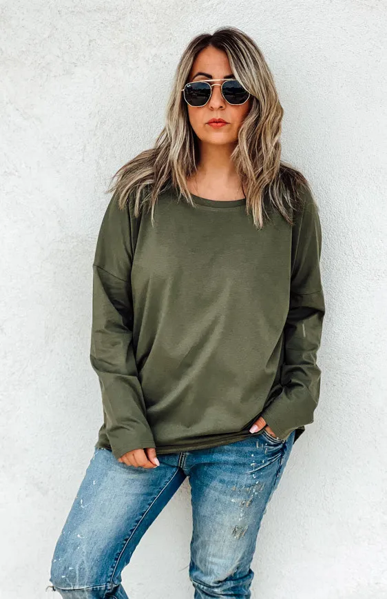 T-shirt FLAKE manches longues kaki T-shirts Bohèmes 