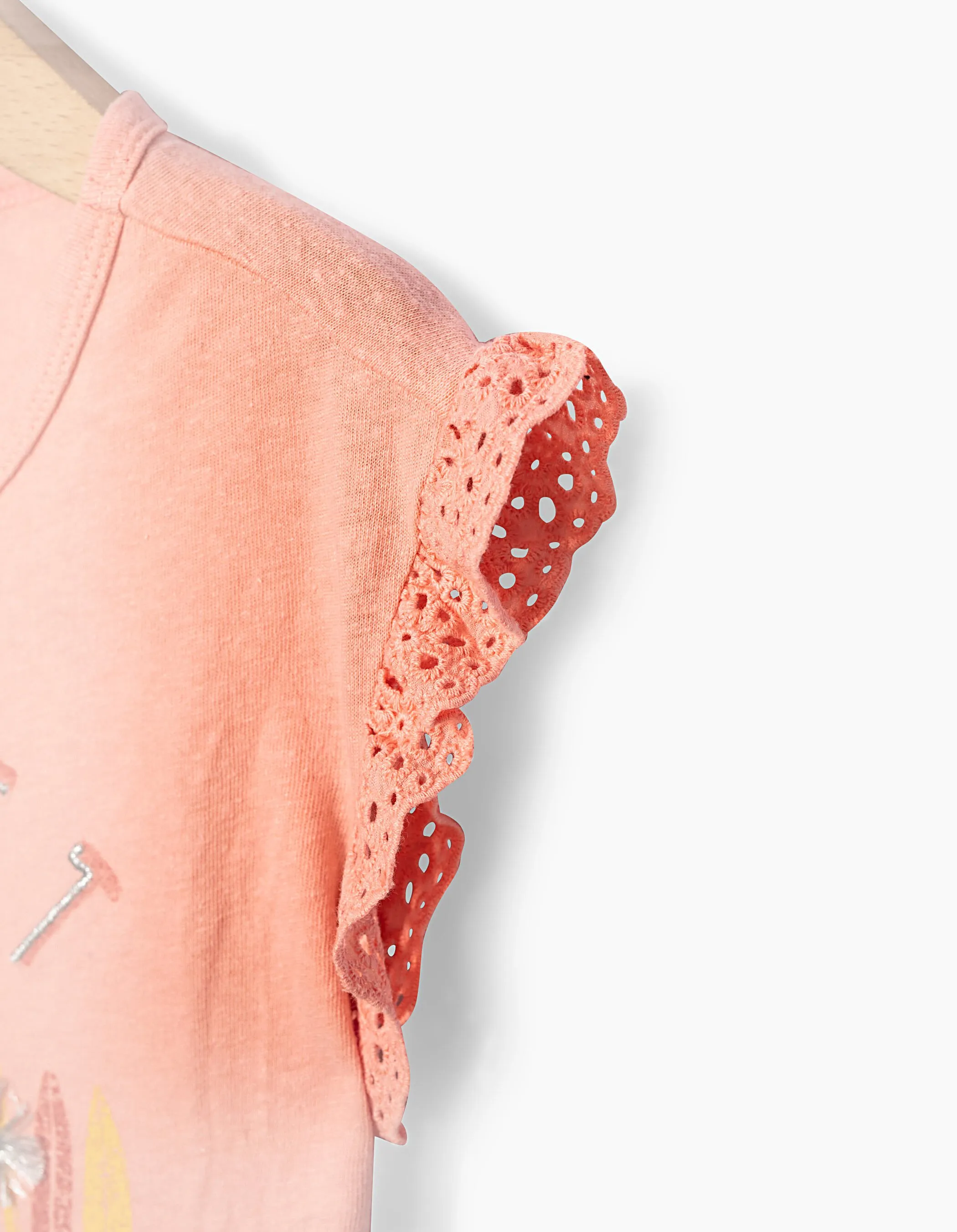 Tee-shirt pêche Sunset brodé palmiers fille