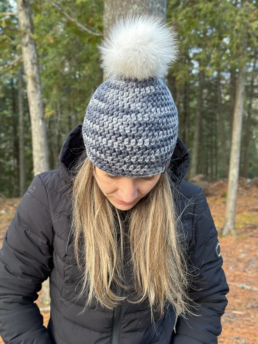 Tuque Mérino avec pompon de fourrure recyclée