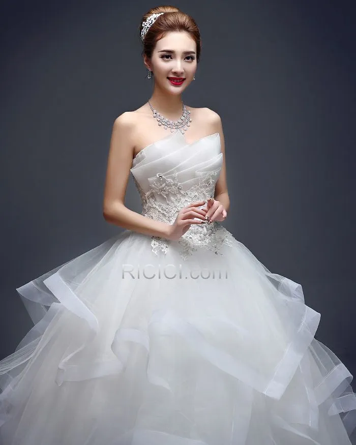 Vintage Blanche Printemps Belle Longue Sans Manches Robe De Mariée À Volants