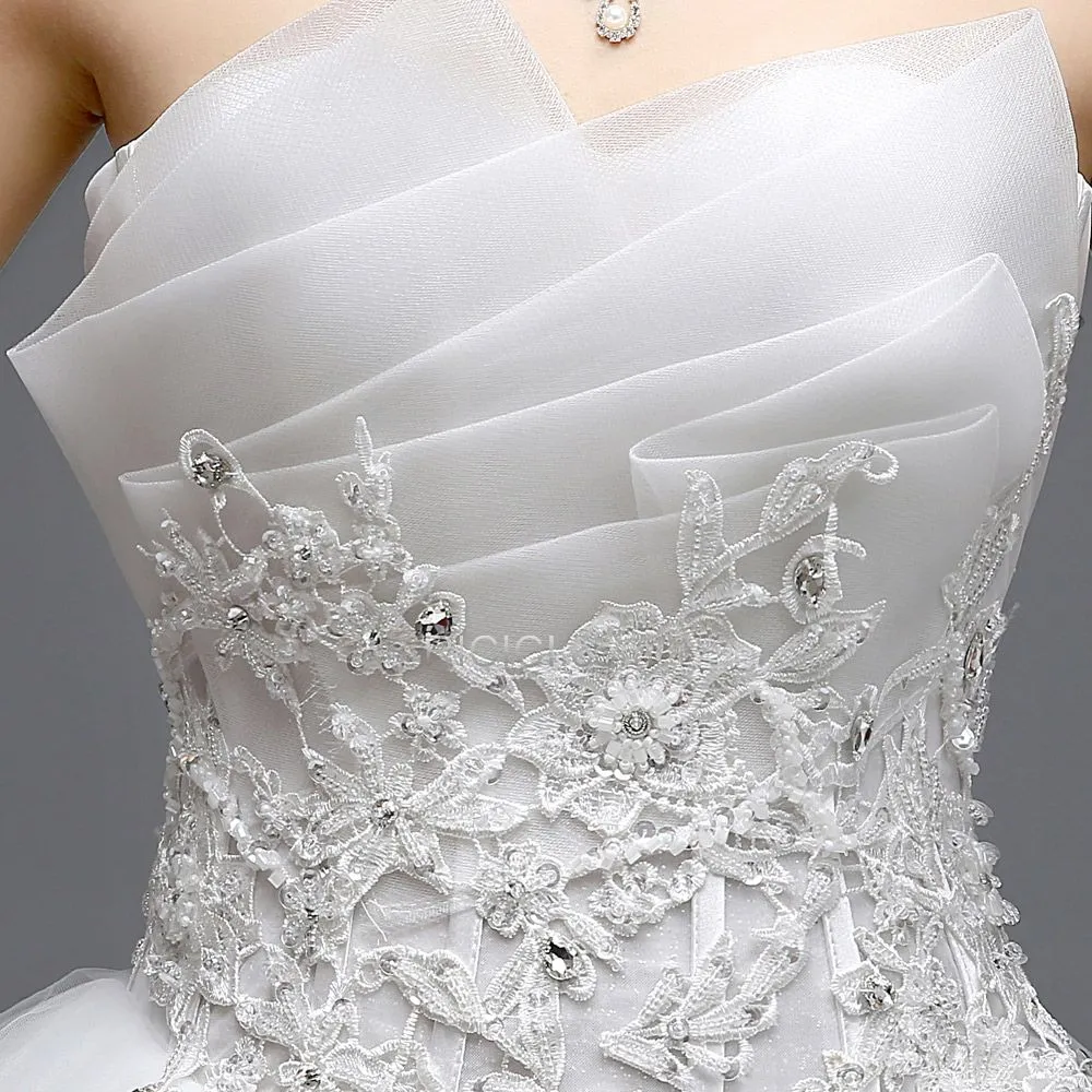 Vintage Blanche Printemps Belle Longue Sans Manches Robe De Mariée À Volants
